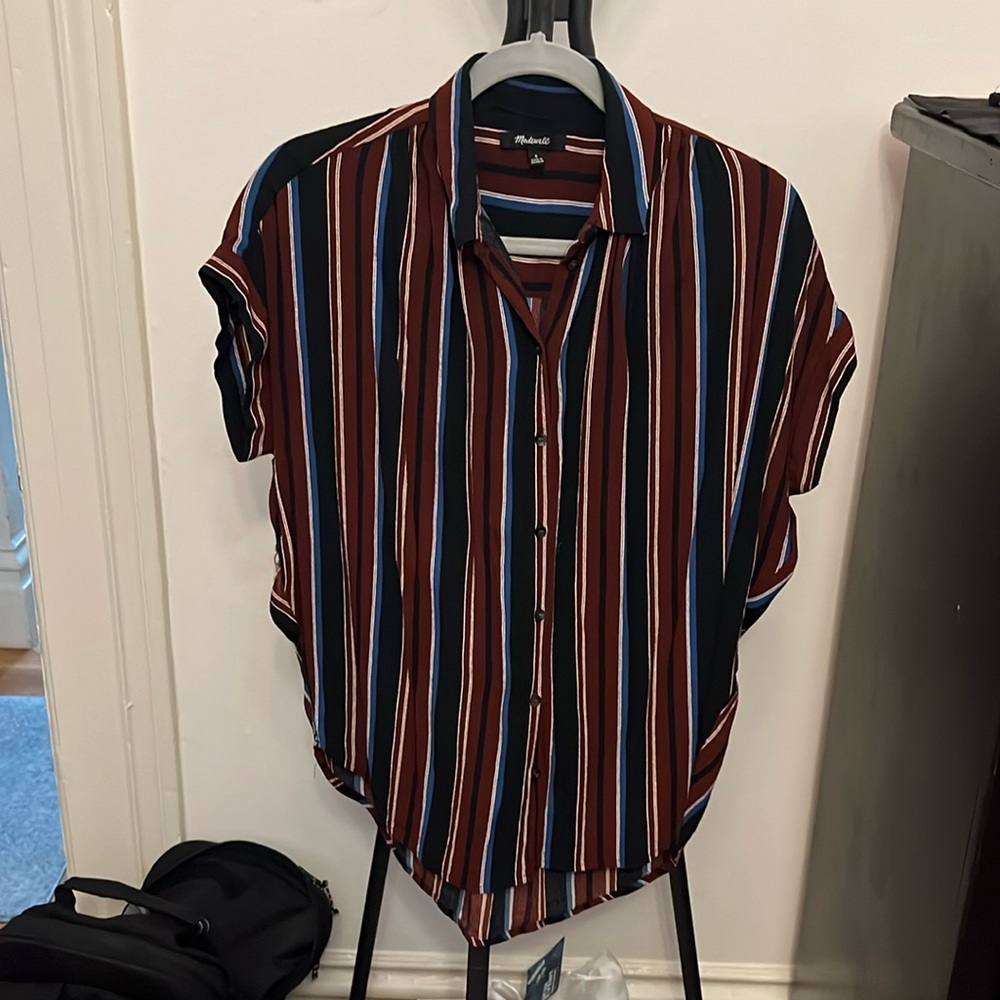 Madewell central striped short sleeve button down blouse
